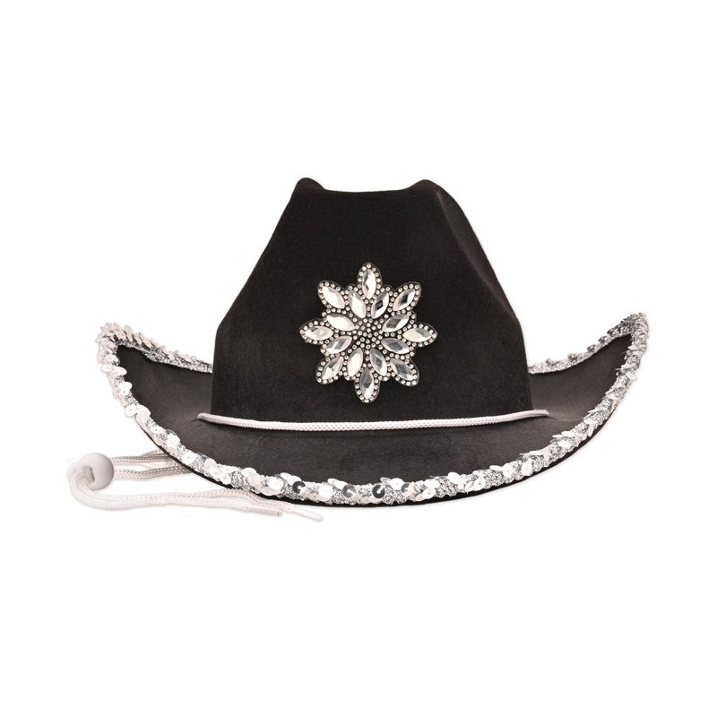 Chapeau de cow-boy en feutre noir avec pierres précieuses