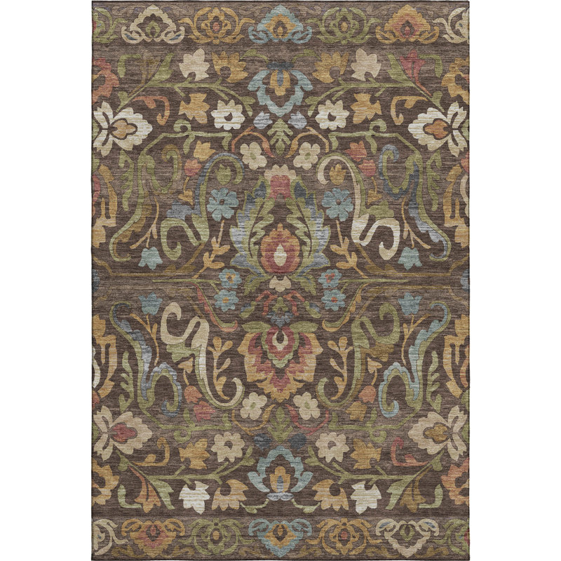 Tapis floral Premium Mayfield AMF2193 lavable à la machine, Chocolat, 2 pi 6 po x 3 pi 10 po