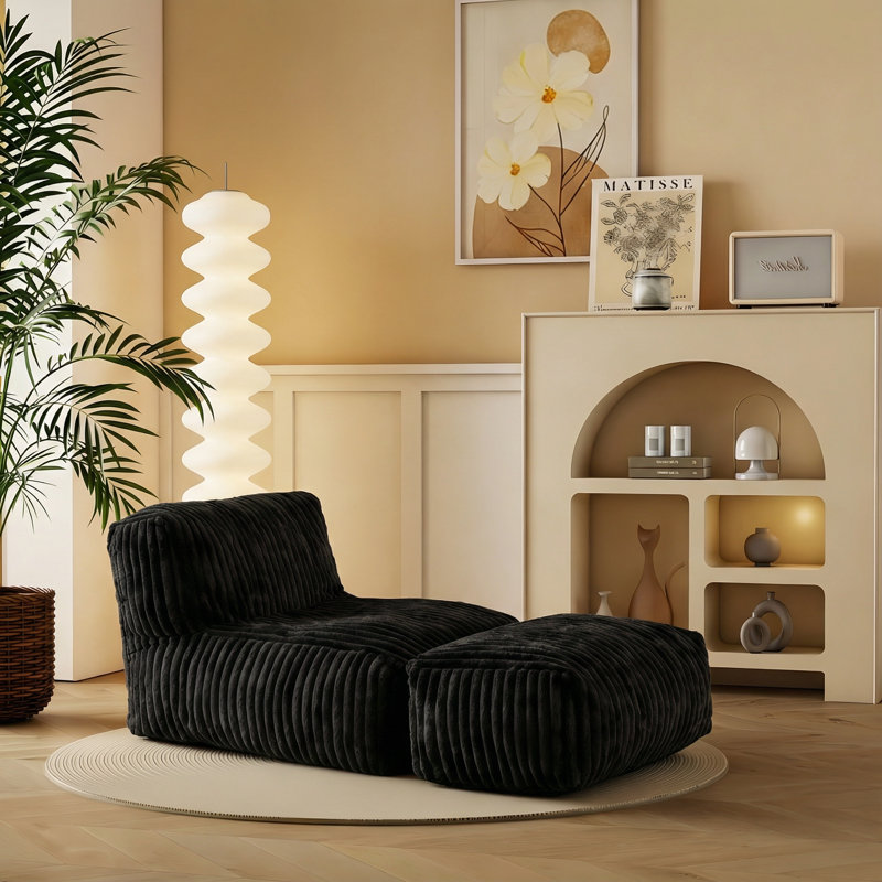 Armless Bean Bag Chair Boneless Lounger Sofa With Deep Seat No Assembly Required, Black Corduroy