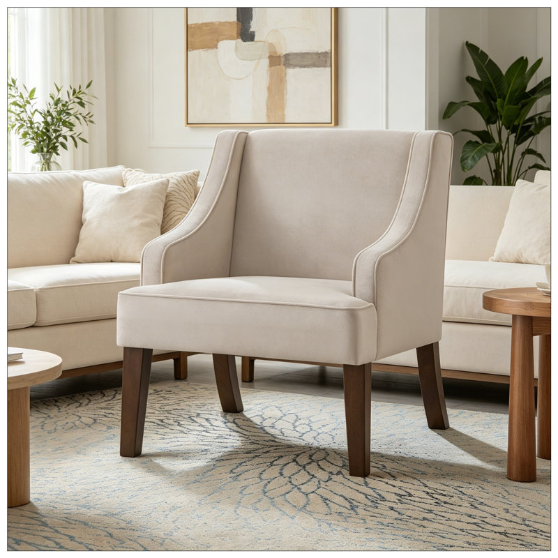 Fauteuil d'appoint moderne rembourré avec pieds en bois, taupe