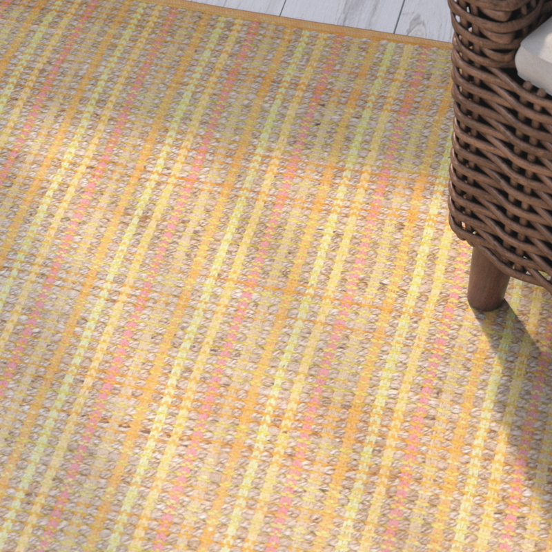Doleman Hand Woven Jute/Cotton Solid Color Rug in Spring, Rectangle 5' x 8'