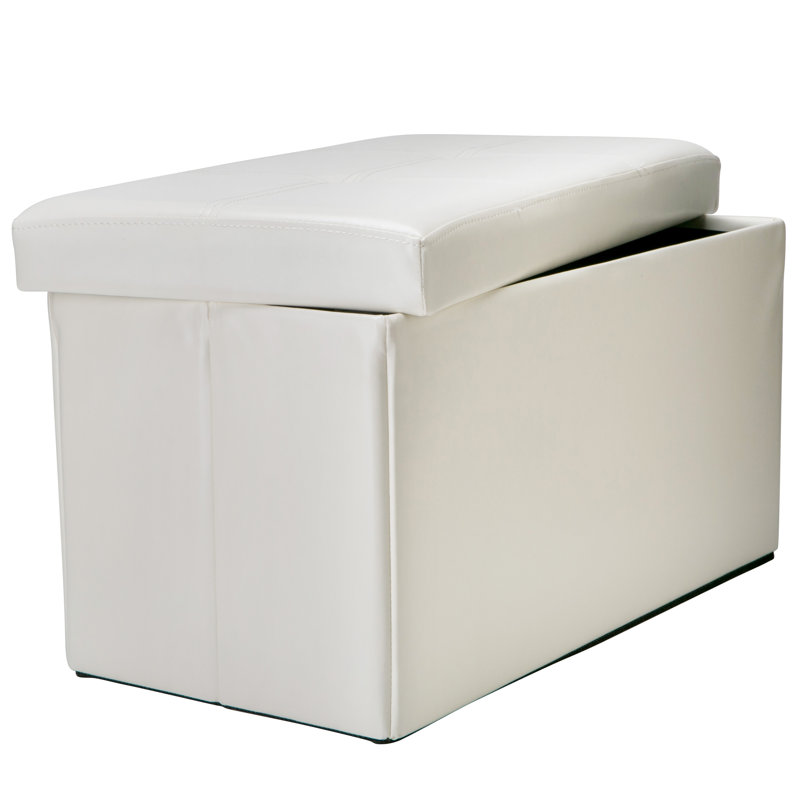 Ivory Faux Leather Folding Storage Footstool, 30x15x15