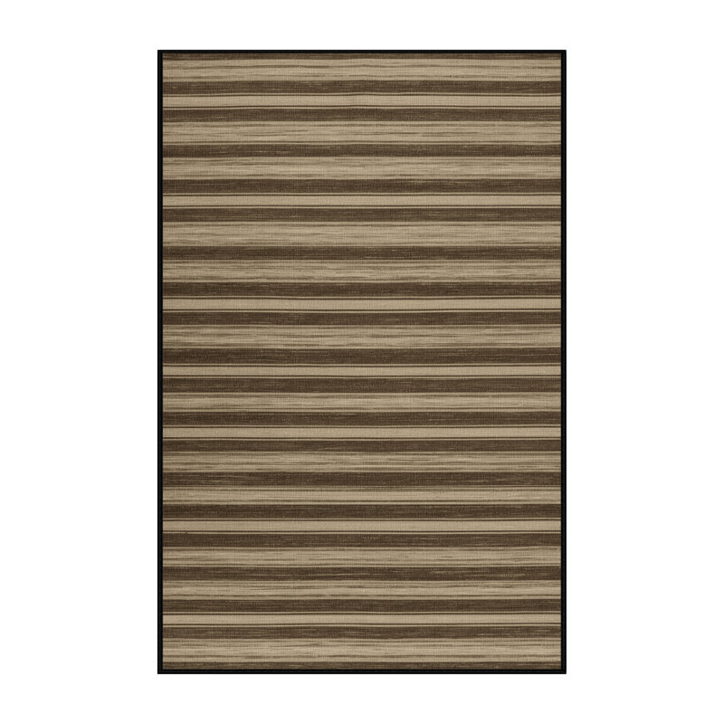 Tapis brun à rayures horizontales lavable à la machine, Rectangulaire 3 pi x 5 pi