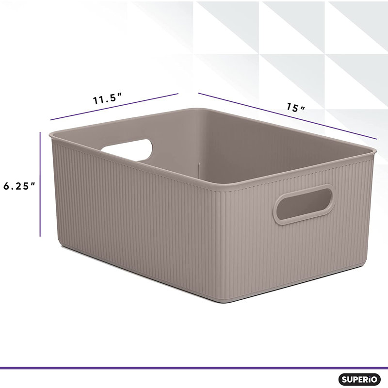 Ensemble de boîtes en plastique nervuré, 6, Taupe
