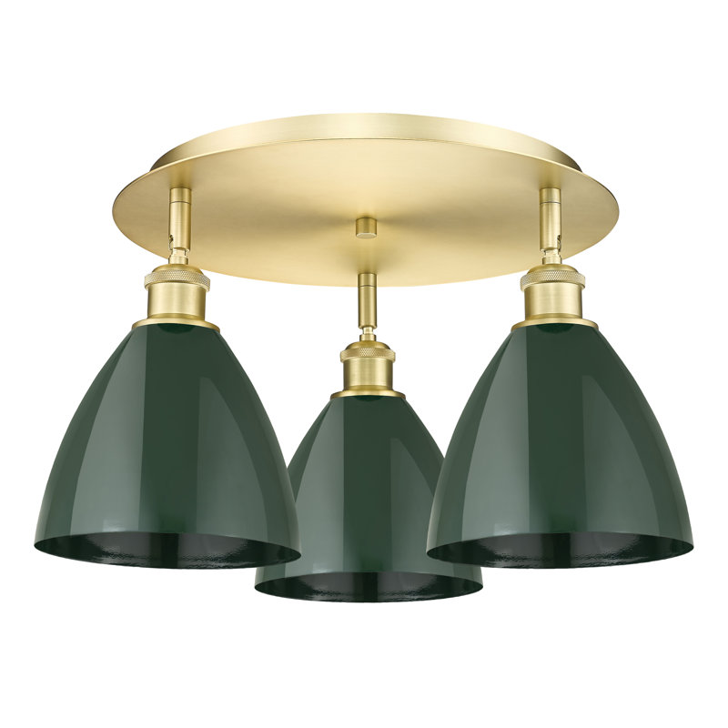Plafonnier encastré 3 lumières 7,5 po Allare, Vert, Or satiné