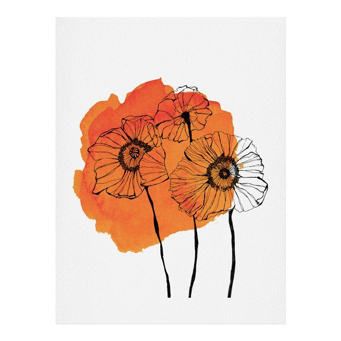 Coquelicots orange, reproduction d'art, H 10 po x l 8 po x P 0,13 po