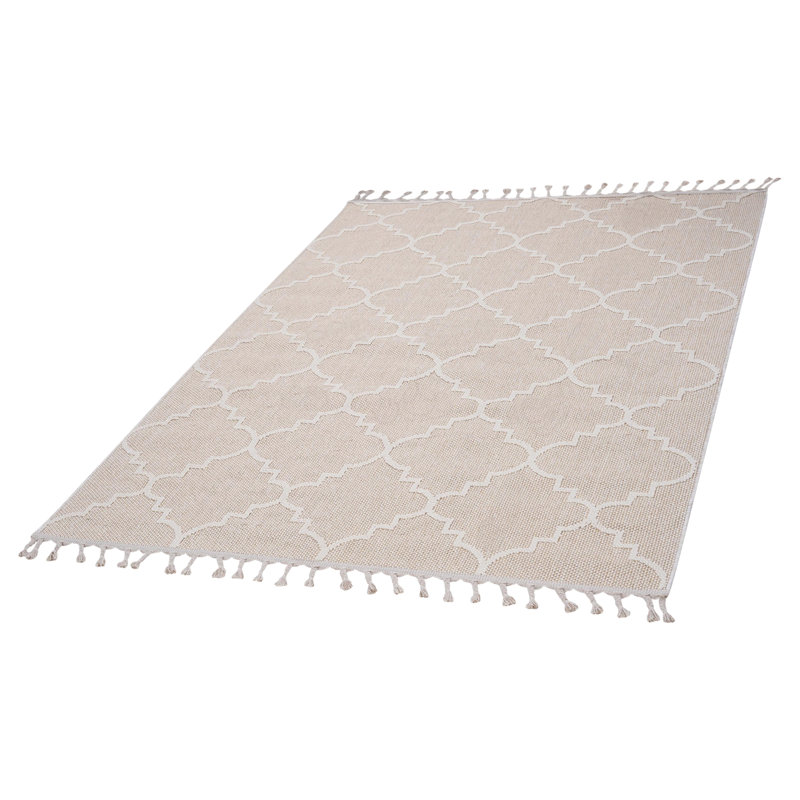 Cream /Trellis Indoor/Outdoor Area Rug, Rectangle 5'3" x 7'6", Ivory