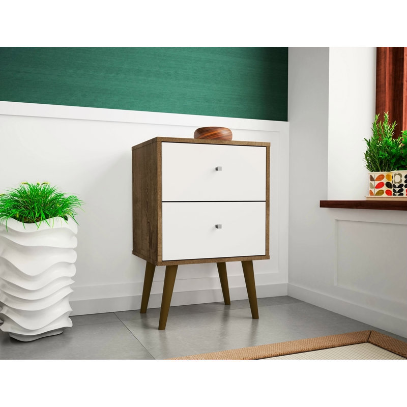 Table de chevet en brun rustique et blanc, Brun / Blanc