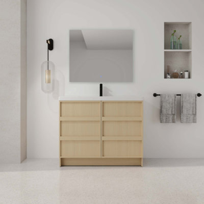 Meuble-lavabo autoportant avec lavabo en résine et 2 portes d'armoire à fermeture en douceur, contreplaqué