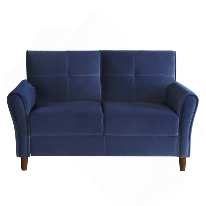 Velours bleu avec dossier, bois massif, structure en bois de conception moderne, coussin à fermeture à glissière, évasé