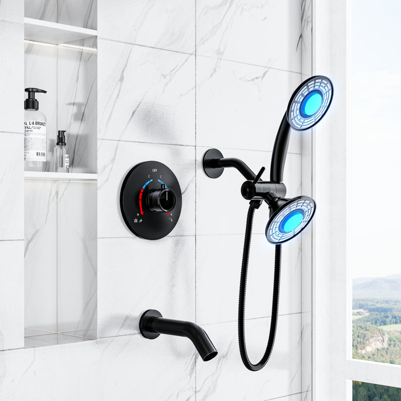 RUGEN Rain Shower Head with Handheld, 12" & 6" Dual Shower System for Spa-Like, Matte Black Shower Faucet Set with Thermostatic Valve Included