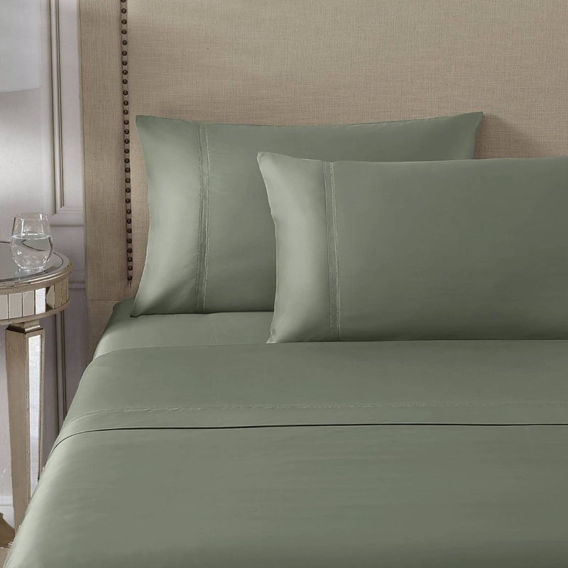 Yalda Egyptian Cotton Sateen Sheet Set , California King Sheet Set with 2 Pillowcases, Green