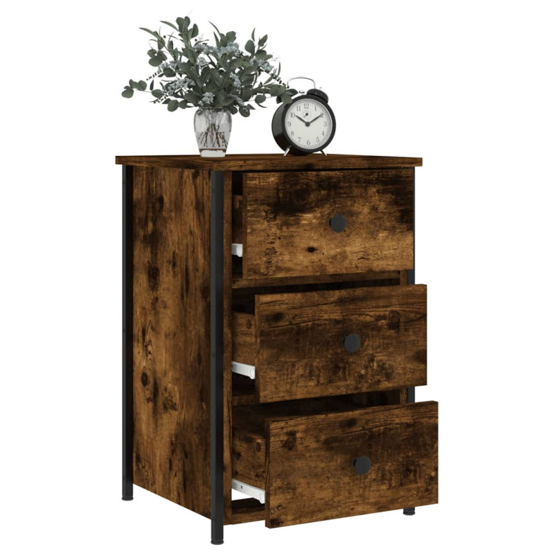 Caulkins 40cm W Iron Bedside Table, Smoked Oak, Set of 2