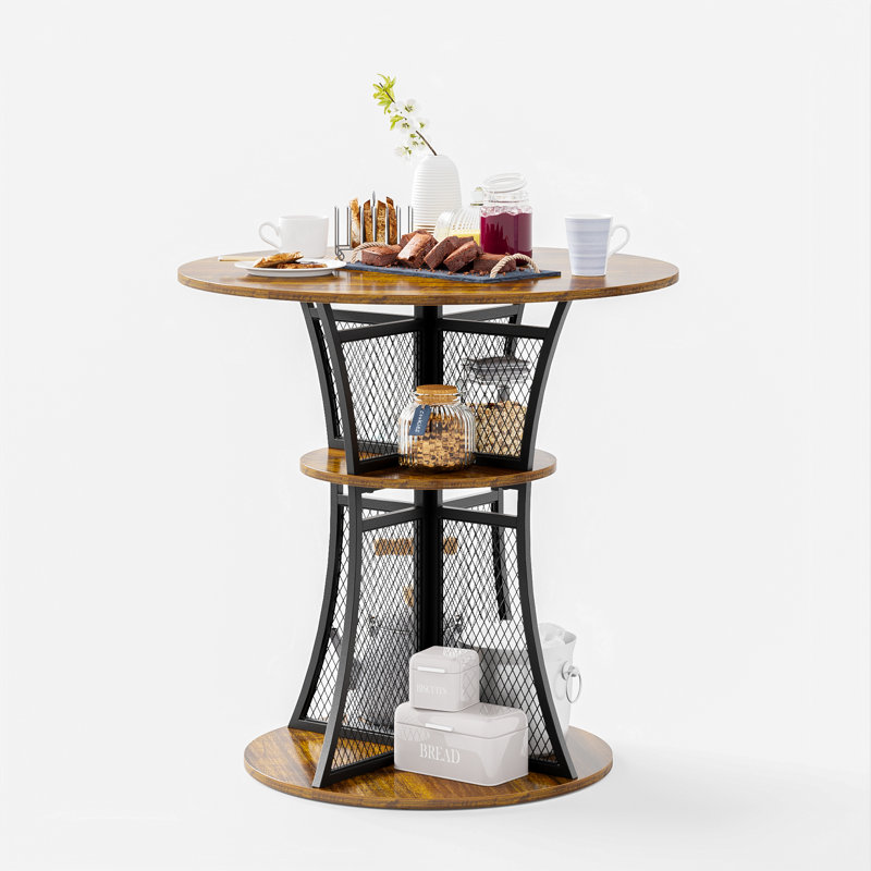 Round Wood Top Metal Base Dining Table, 29.68" H x 29.9" L x 29.9" W