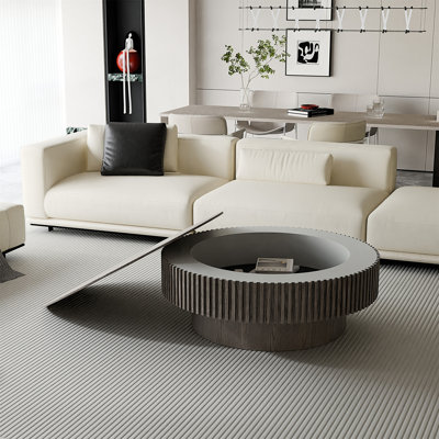 Élégante table basse ronde de 31,5 po avec rangement caché, pour un décor moderne et minimaliste