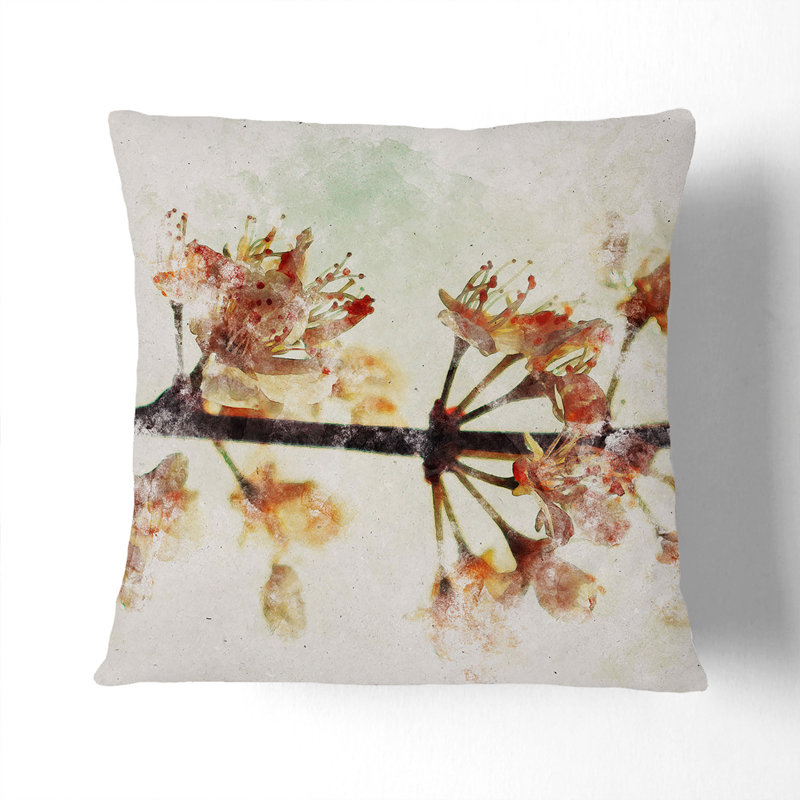 Pink Cherry Blossom Flowers Vol.12 Scatter Cushion, White, 40cm H x 40cm W x 15cm D