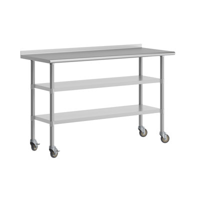 Table de travail commerciale en acier inoxydable avec dosseret et 2 tablettes inférieures