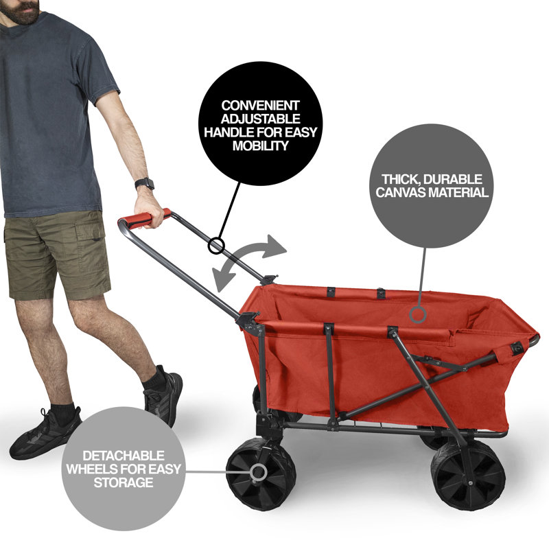 Zenithen Steel Large Folding Sports Camping Utility Yard Cart Portable Wagon With X-Large All Terrain Wheels, Red