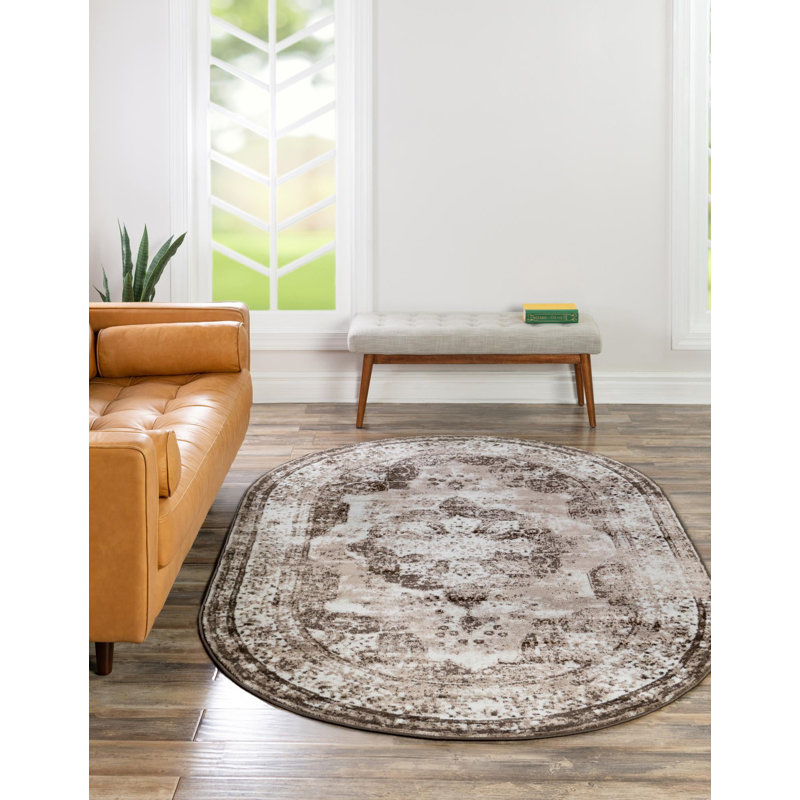 Brandt Oriental Area Rug, Oval 4'1" x 6'1", Light Brown