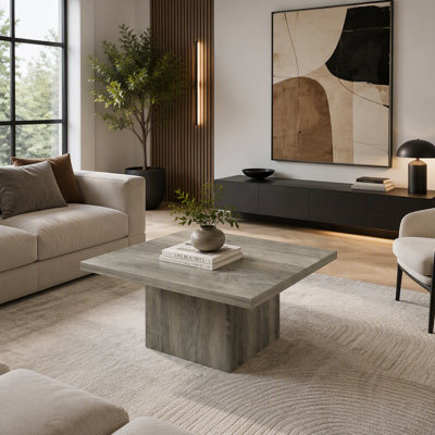 Square Coffee Table, Decorative Center Table Featuring 1.6 Inch Extra Thick Tabletop for Living Room