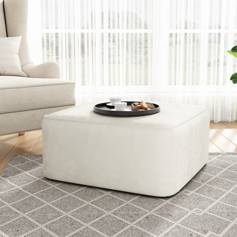 Upholstered Square Ottoman,Cream