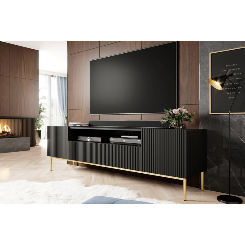 Ameal Unfinished TV Stand for TVs up to 55", Black/Gold