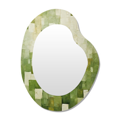 Lonsdale abstrait carreaux verts incubisme - miroir mural de forme irrégulière, miroir décoratif asymétrique vert, impression sur métal