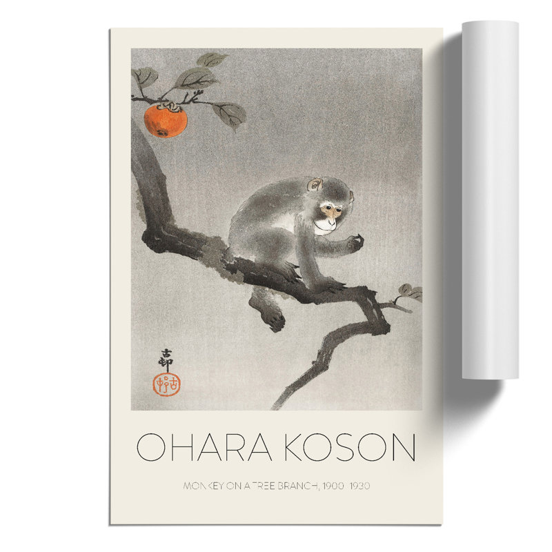 Monkey upon an Orange Tree Print by Ohara Koson - Wall Art, 42cm H x 30cm W x 0.1cm D