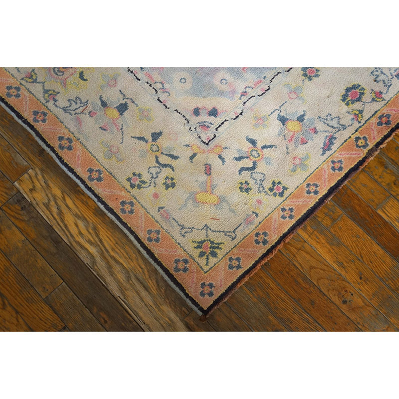 Light Sweet Ivory Pinky Color Floral Indian Antique Cotton Agra Rug