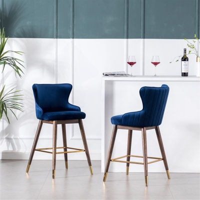 Ensemble de 2 tabourets à oreilles à hauteur de comptoir rembourrés en tissu