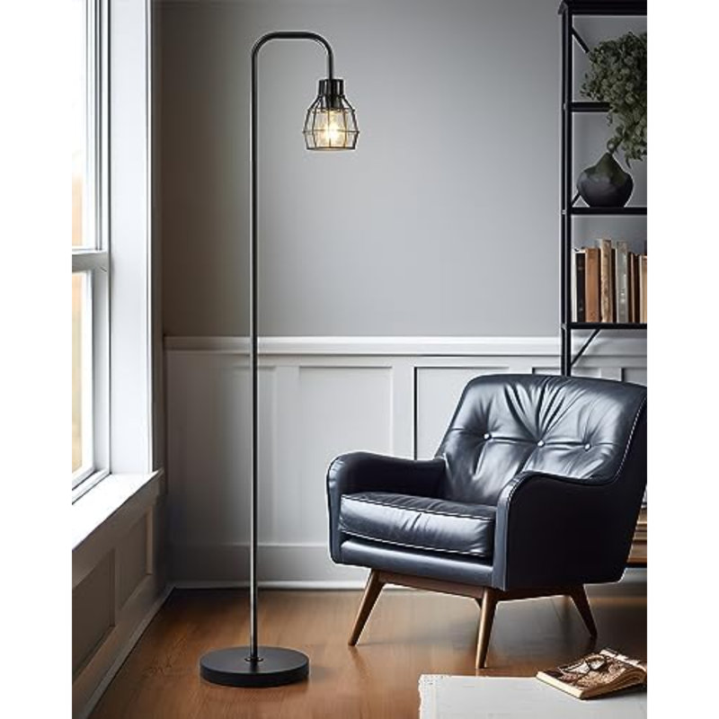 63.75" Industrial Floor Lamp Modern Black Floor Lamp With Footswitch Metal Reading Tall Pole Light With 4W LED Bulb Standing Tall Lamp For Living Room Bedroom Office E26 Base