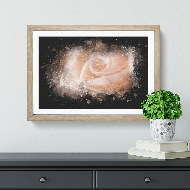 Light Pink Rose Paint Splash - Picture Frame Graphic Art, 62cm H x 87cm W x 2cm D, Oak Framed