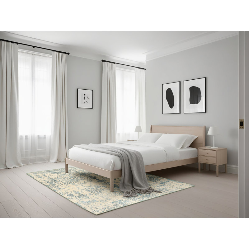 Tapis bleu sarcelle / ivoire Lyon, Rectangle 5 pi x 7 pi
