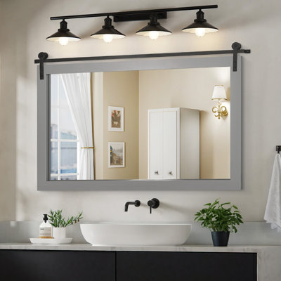 Rectangle Solid Wood Frame Farmhouse Accent Mirror Wall Mirror for Bathroom Living Room