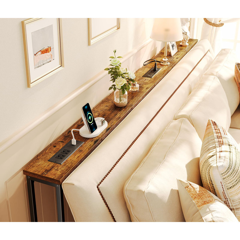 Narrow Console Table With Outlet(Rusitc Brown)