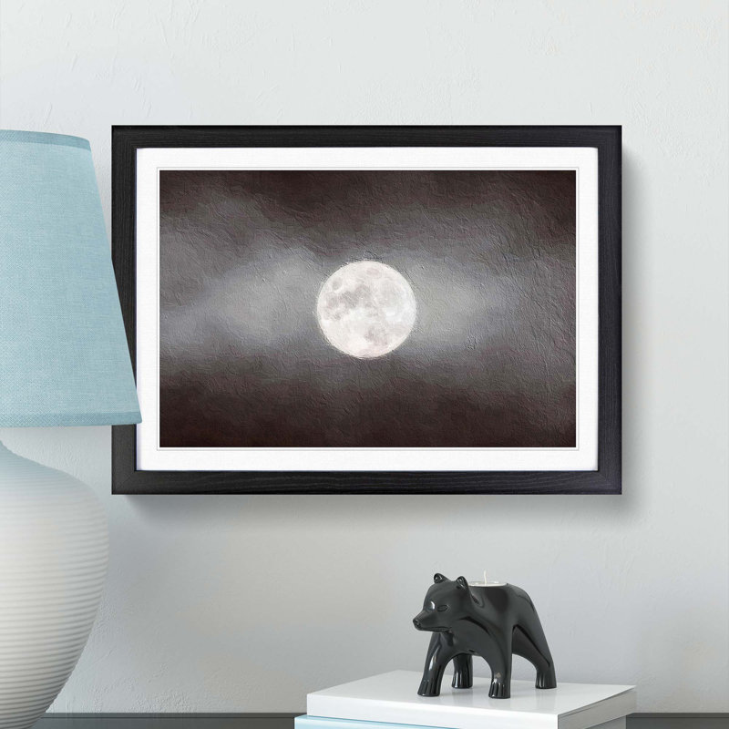 Full Moon at Dusk - Framed Print, 36cm H x 48cm W x 2cm D, Black Framed