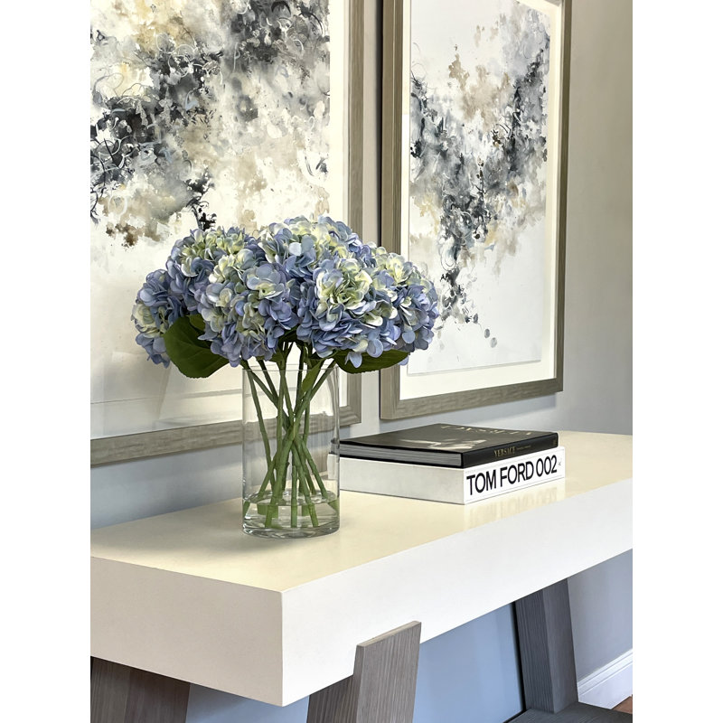 Hydrangeas Arranged in a Glass Vase, Blue/Green