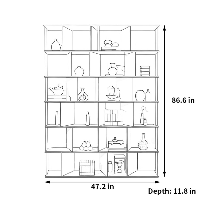Une bibliothèque de haute qualité et exquise, (6 tablettes) H 86,6 po x l 47,2 po x P 11,8 po, Noir