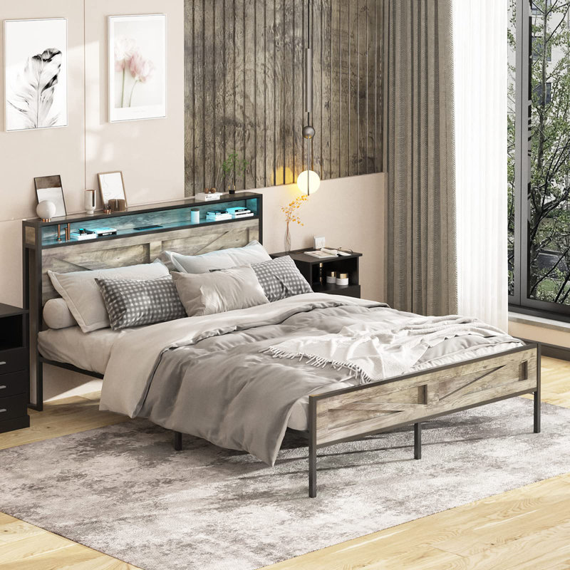 Farino Metal Bed, Full, Gray