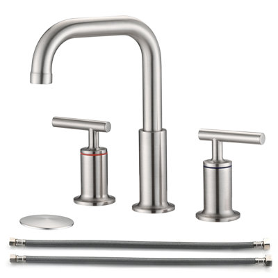 8 po Robinet de salle de bain à poignée double avec drain escamotable en nickel brossé