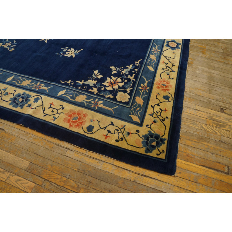 Antique Peking Chinese Medallion Beige, Blue Navy 1920s Rug