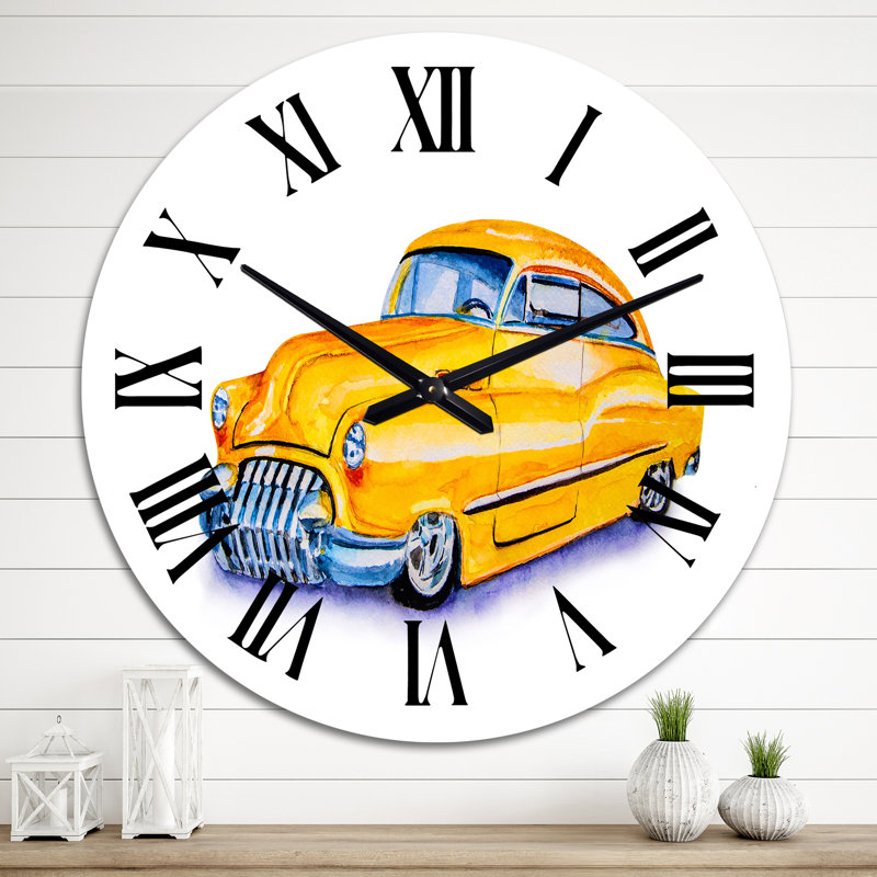 Horloge murale industrielle jaune voiture rétro, Grand
