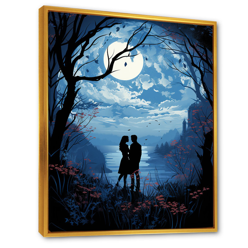 Jungle Couple Moonlit Romance - Pop Art, art mural, Cadre flottant doré, 32" H x 16" W