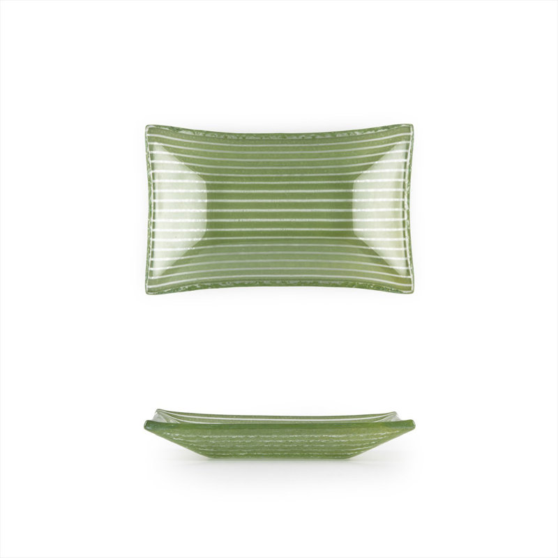 Glass Dinnerware 4.25" x 2.5" x h:0.5" 1 oz. Rectangular  Glass Ramekin (Set of 6), Green