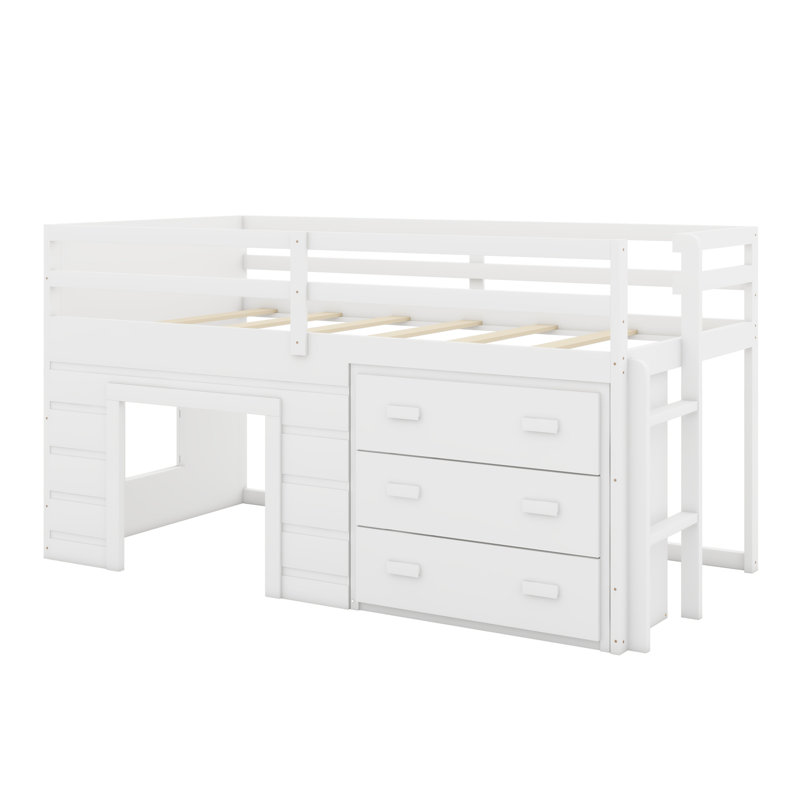 Lit mezzanine avec tiroirs et tablette, Blanc