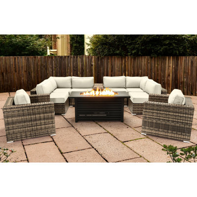 Lsi 6 Person Seating Group With Metal Firepit And Sunbrella Cushions