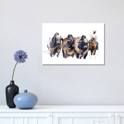 " Brahman Cattle and Cowboy " Painting