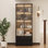 Bibliothèque H 78,7 po x l 31,5 po avec portes en verre et tiroirs à lumières DEL