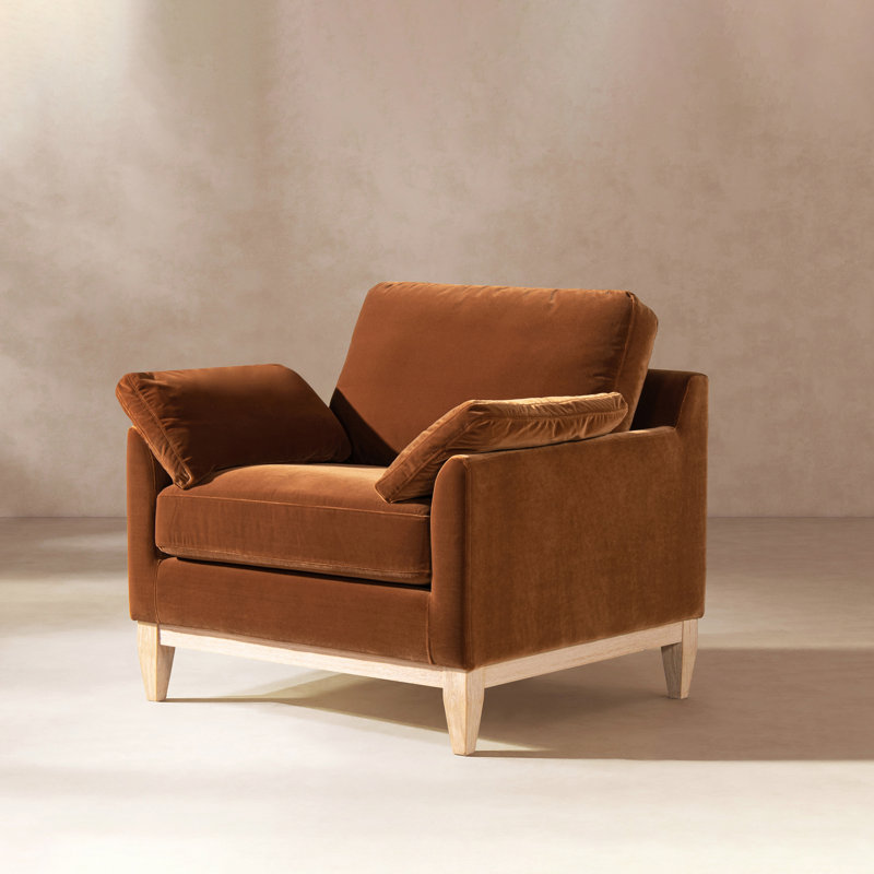 Pasadena 36" Wide Modern Farmhouse Accent Arm Chair, Burnt Orange Velvet