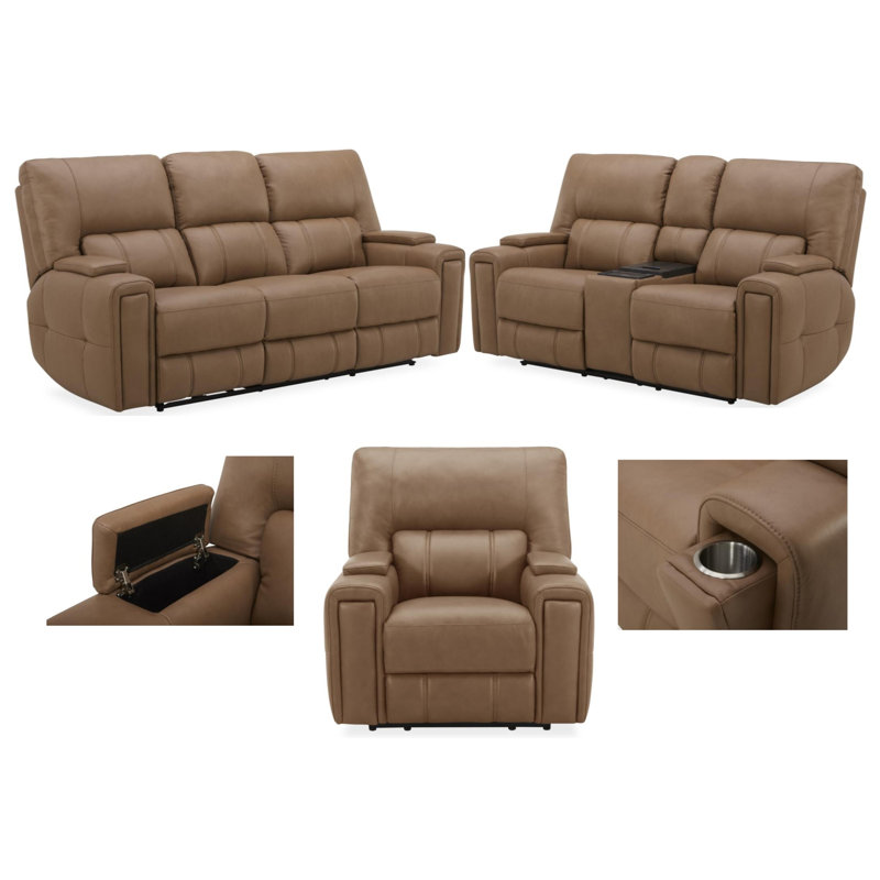 Harrison Triple Power Leather Reclining Group, Brown